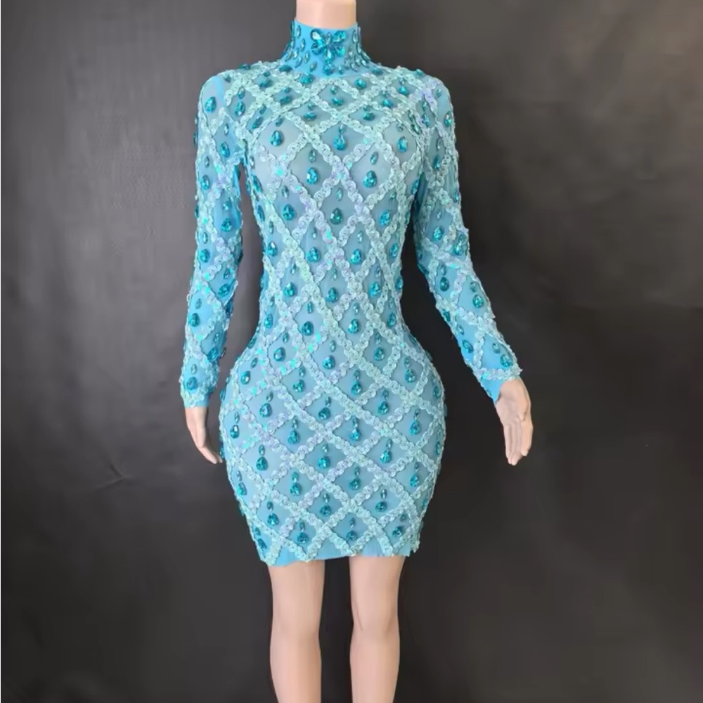 Elegant Blue Embellished Dress